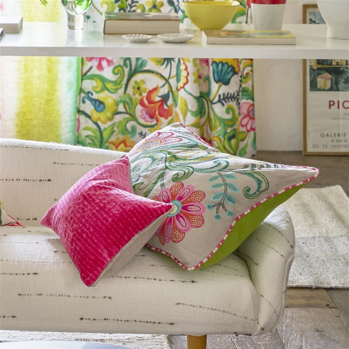 Embroidered Osier Damasse Fuchsia Decorative Pillow - Designers Guild at Fig Linens and Home 81