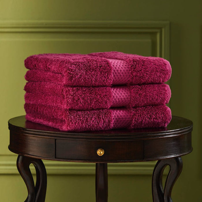 Yves Delorme Etoile Towels in Fushia Pink - Lifestyle at Fig Linens and Home