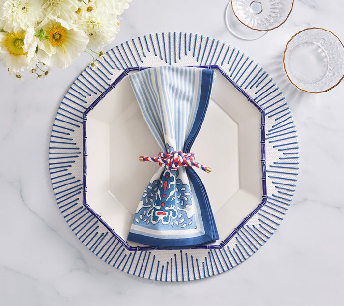 Filigree Napkin in White & Blue Set of 4 by Kim Seybert at Fig Linens and Home - Lifestyle 2