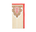 Filigree Napkin in White, Coral & Brown Set of 4 by Kim Seybert at Fig Linens and Home - Folded