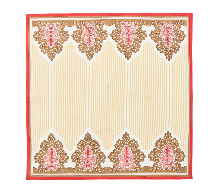 Filigree Napkin in White, Coral & Brown Set of 4 by Kim Seybert at Fig Linens and Home - Flat Open