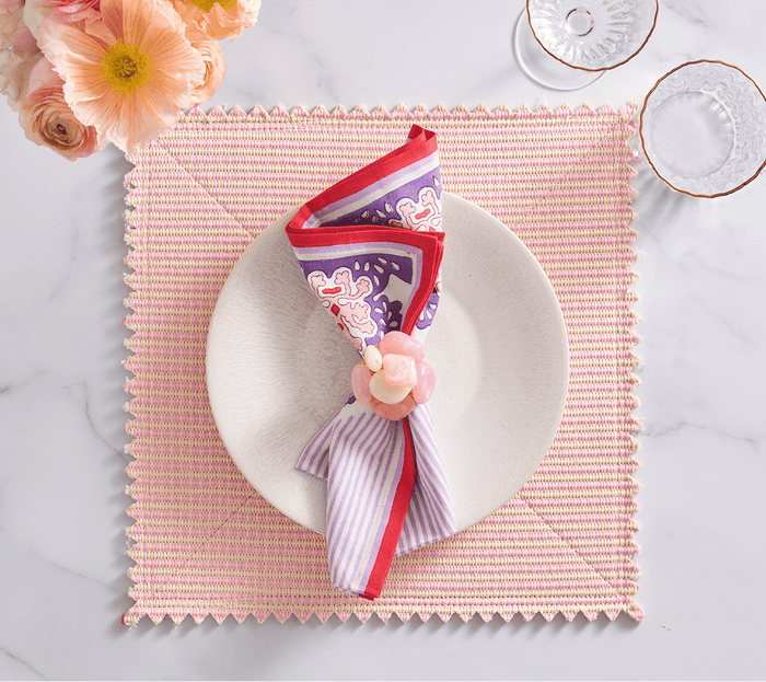 Filigree Napkins in White, Lilac & Coral Set of 4 by Kim Seybert at Fig Linens and Home - View 3
