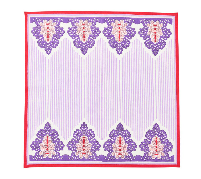 Filigree Napkins in White, Lilac & Coral Set of 4 by Kim Seybert at Fig Linens and Home - Flat