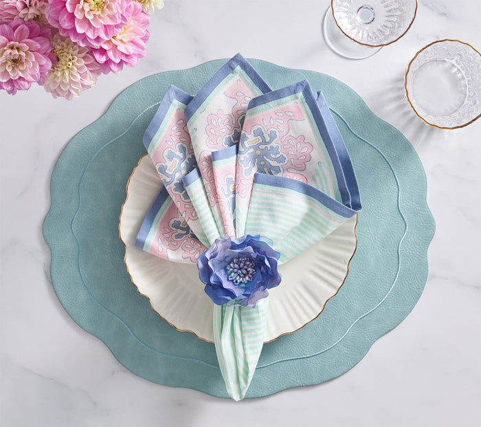 Filigree Napkin in White & Sorbet Set of 4 by Kim Seybert at Fig Linens and Home - Lifestyle 4