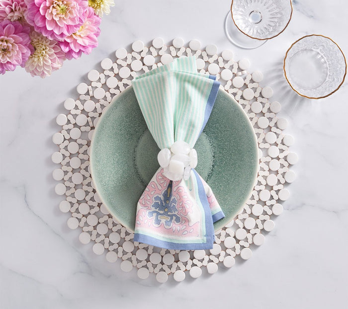Filigree Napkin in White & Sorbet Set of 4 by Kim Seybert at Fig Linens and Home - Lifestyle 5