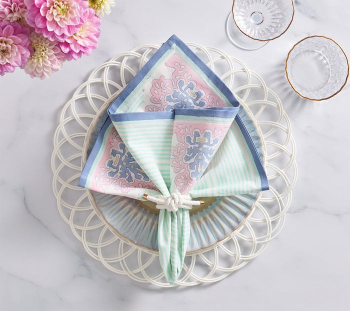 Filigree Napkin in White & Sorbet Set of 4 by Kim Seybert at Fig Linens and Home - Lifestyle 6
