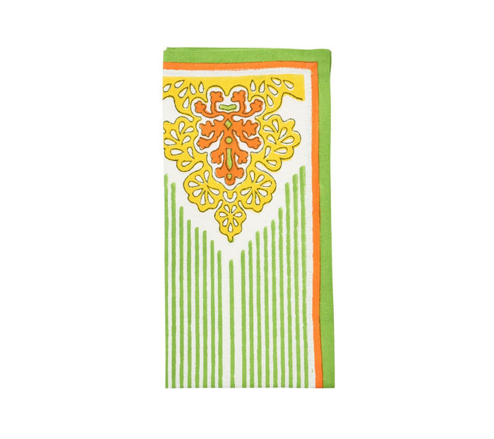 Filigree Napkin in White, Yellow & Green Set of 4 by Kim Seybert at Fig Linens and Home - Folded