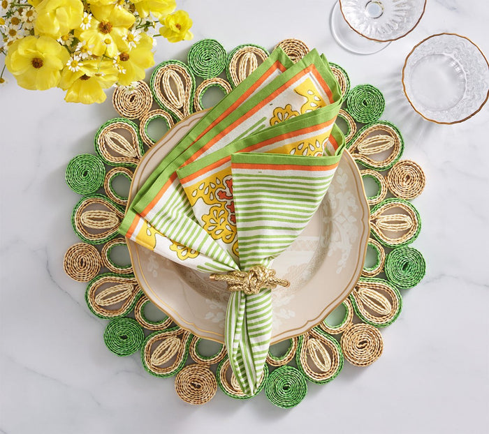 Filigree Napkin in White, Yellow & Green Set of 4 by Kim Seybert at Fig Linens and Home - Lifestyle 3