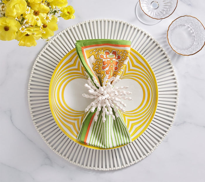 Filigree Napkin in White, Yellow & Green Set of 4 by Kim Seybert at Fig Linens and Home - Lifestyle 2