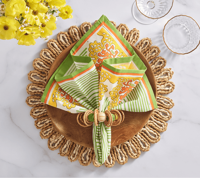 Filigree Napkin in White, Yellow & Green Set of 4 by Kim Seybert at Fig Linens and Home - Lifestyle 1