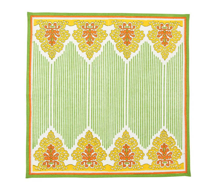Filigree Napkin in White, Yellow & Green Set of 4 by Kim Seybert at Fig Linens and Home - Flat