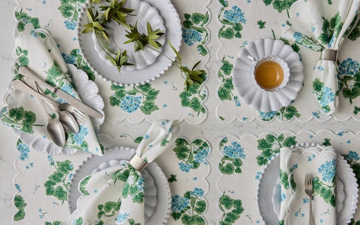 Geranium Napkins Blue by Matouk x Tillet at Fig Linens and Home - Lifestyle View