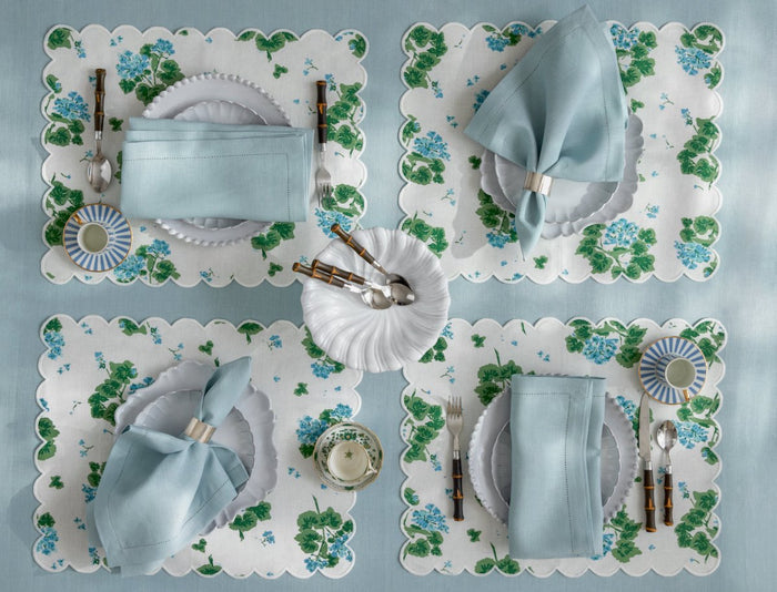 Geranium Placemats in Blue by Matouk x Tillet at Fig Linens and Home - View 3