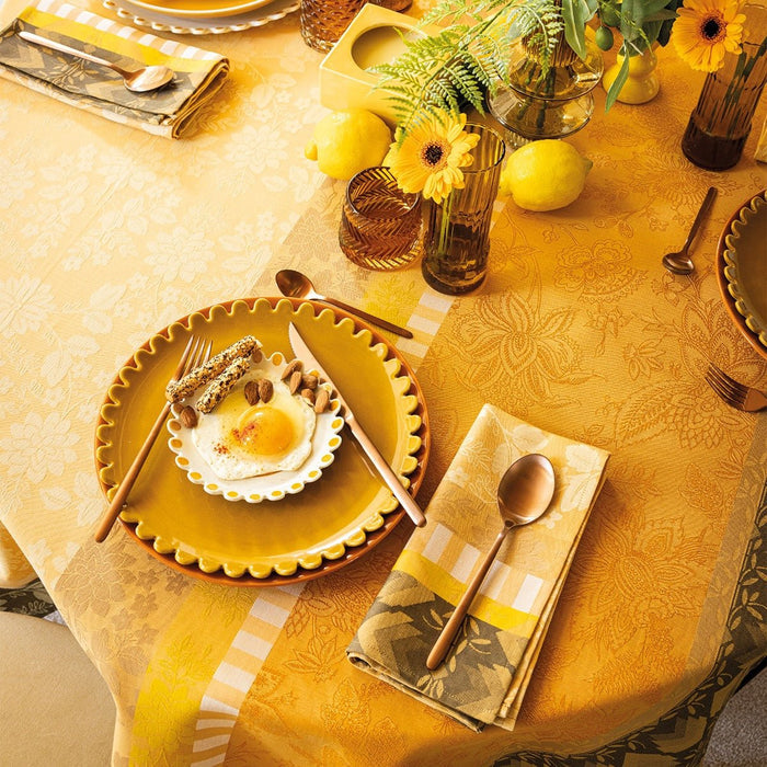 Gipsy Yellow Tablecloth | Le Jacquard Francais at Fig Linens and Home on Table