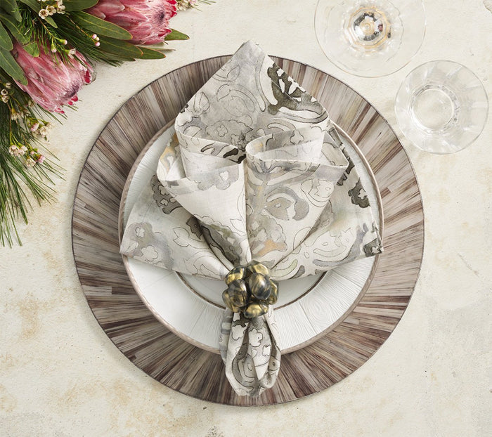 Giverny Napkin in Natural & Gray, Set of 4 Kim Seybert Natural/Gray 21"L x 21"W x 0.1"H - Set of 4 Napkins at FIG LINENS AND HOME 2
