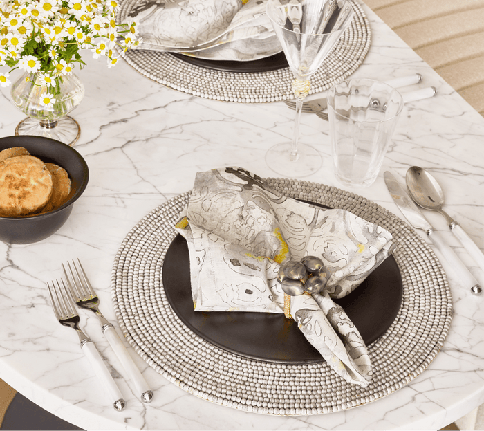 Giverny Napkin in Natural & Gray, Set of 4 Kim Seybert Natural/Gray 21"L x 21"W x 0.1"H - Set of 4 Napkins at FIG LINENS AND HOME 5