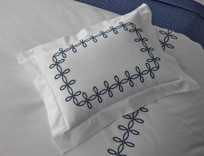 Gordian Knot Percale Bedding by Matouk at Fig Linens and Home - Detail of Embroidery