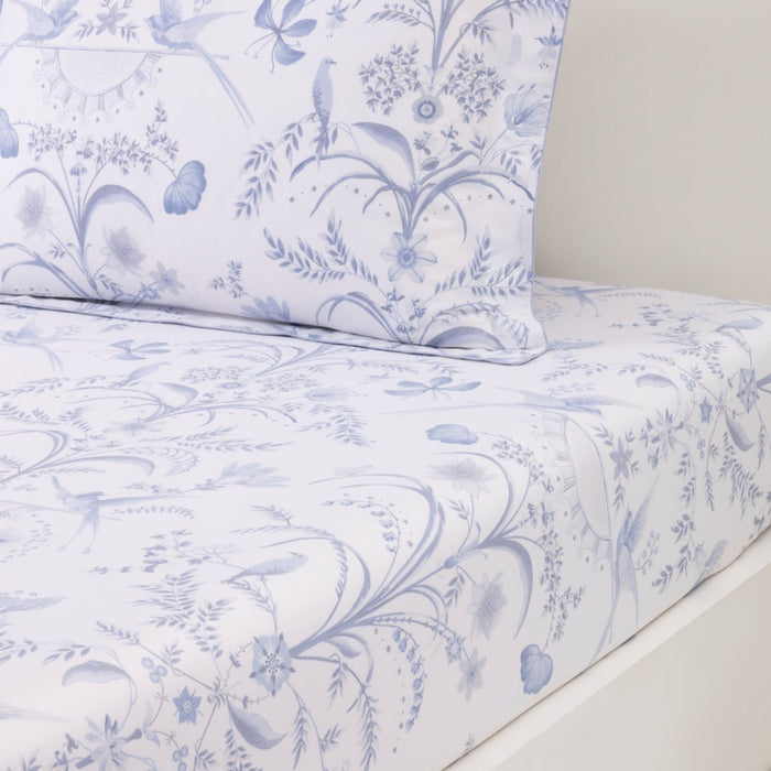 Herbier Celeste Organic Fitted Sheet by Yves Delorme King Fitted Sheet Celeste at FIG LINENS AND HOME 1