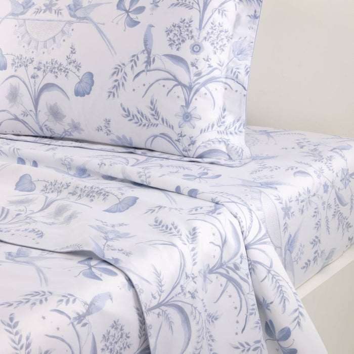 Herbier Celeste Organic Flat Sheet by Yves Delorme King Flat Sheet Celeste at FIG LINENS AND HOME 1