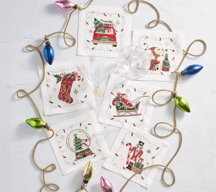 Holly Jolly Cocktail Napkin Set of 6 in a Gift Box Kim Seybert at Fig Linens and Home