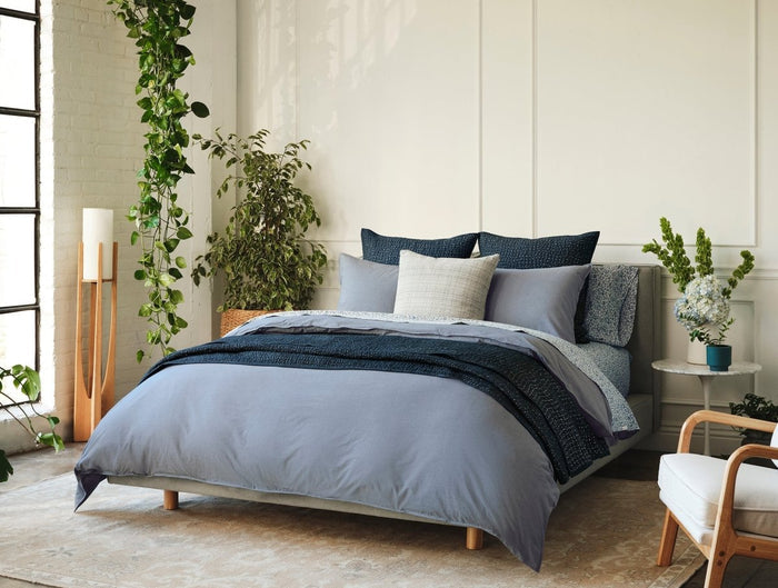 Indigo Chambray Organic Crinkled Percale Duvet by Coyuchi at Fig Linens and Home - Lifestyle 1