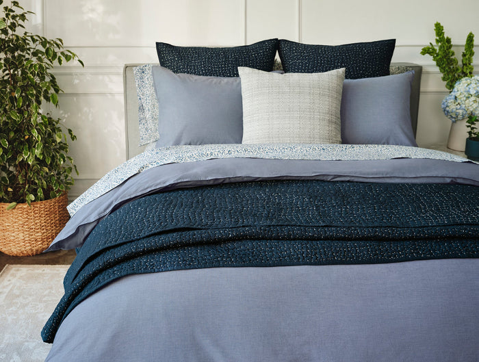 Indigo Chambray Organic Crinkled Percale Duvet by Coyuchi at Fig Linens and Home - Lifestyle 2