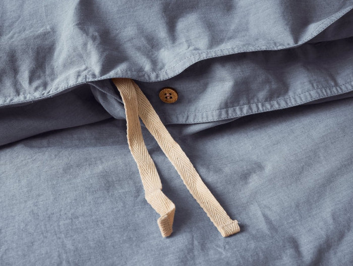 Duvet Cover Closure Detail - Coyuchi Indigo Chambray Organic Crinkled Percale Bedding