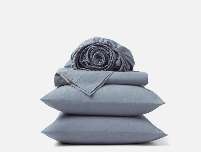 Indigo Chambray Organic Crinkled Percale Sheet Sets by Coyuchi at Fig Linens and Home