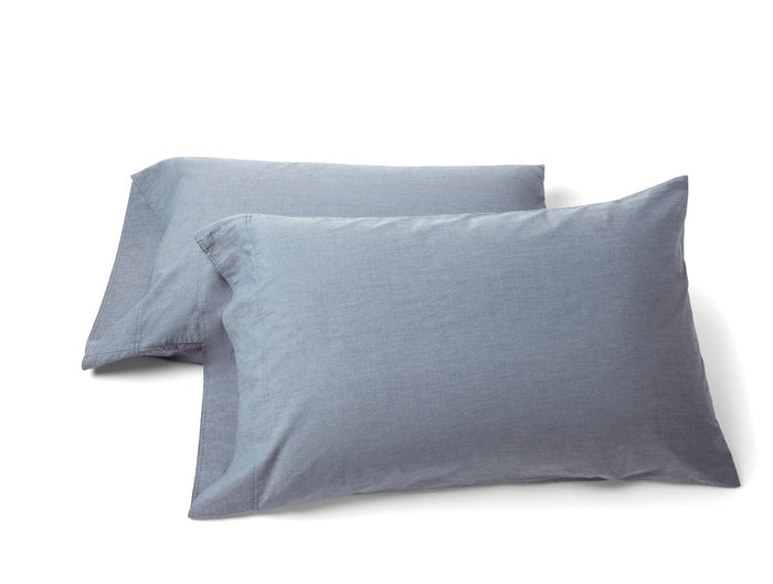Pillowcases - Indigo Chambray Organic Crinkled Percale Sheet Sets by Coyuchi at Fig Linens and Home