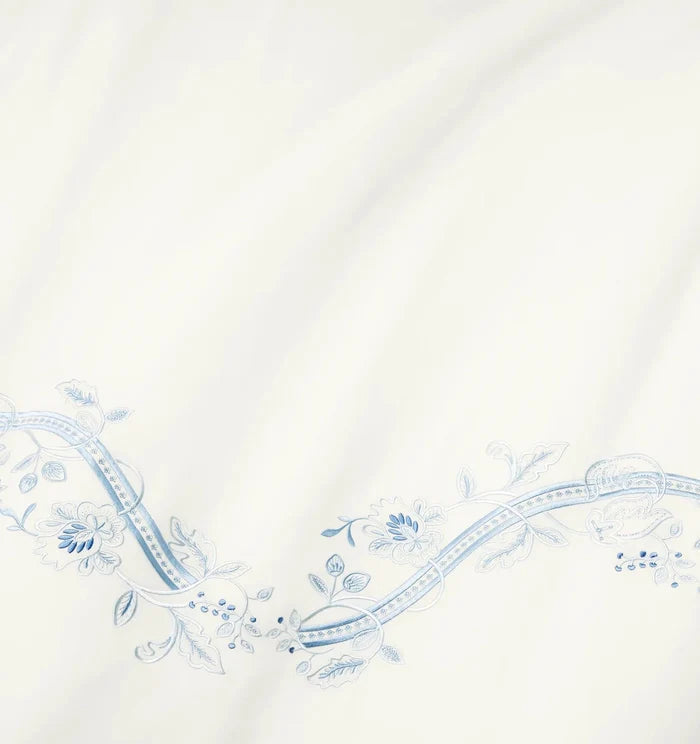 Isabella Embroidered Sham by Sferra x Scalamandre in Ivory/Sea at Fig Linens and Home - 3