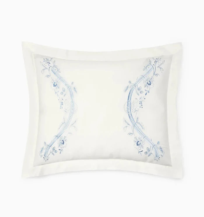 Isabella Embroidered Sham by Sferra x Scalamandre in Ivory/Sea at Fig Linens and Home - 4