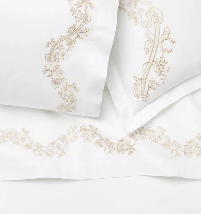 Isabella Embroidered Sham by Sferra x Scalamandre in White/Sand at Fig Linens and Home - 3