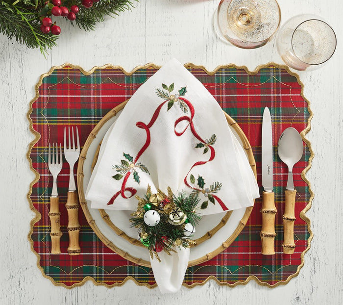 Jingle Bells Napkin Ring in Green, Red & Gold, Set of 4 Kim Seybert - Lifestyle 2