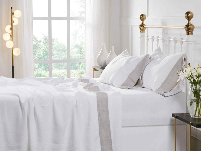Kyoto European Linen Sheet Set by Orchids Lux Home White/ Mist King Sheet Set