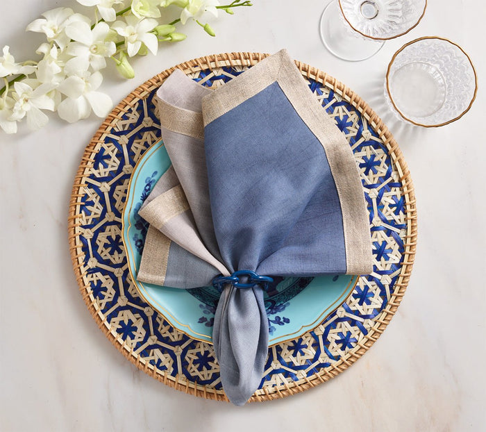 Kim Seybert Lanai Placemats in Natural & Blue | Set of 4 at Fig Linens and Home - View 2