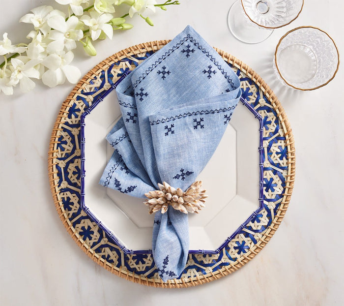Kim Seybert Lanai Placemats in Natural & Blue | Set of 4 at Fig Linens and Home - View 3