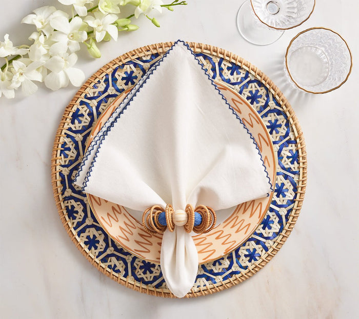 Kim Seybert Lanai Placemats in Natural & Blue | Set of 4 at Fig Linens and Home - View 4