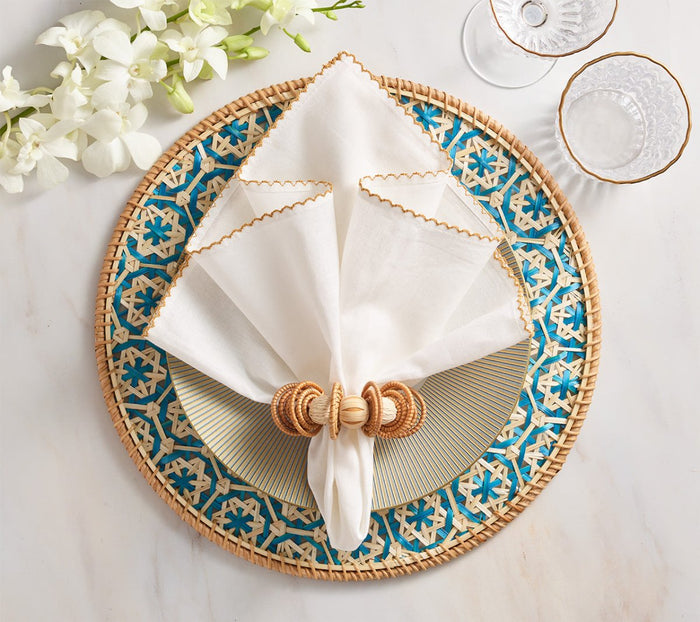 Kim Seybert Lanai Placemats in Natural & Turquoise | Set of 4 at Fig Linens and Home - View 2