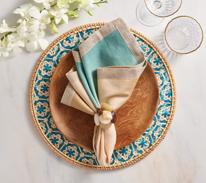 Kim Seybert Lanai Placemats in Natural & Turquoise | Set of 4 at Fig Linens and Home - View 3