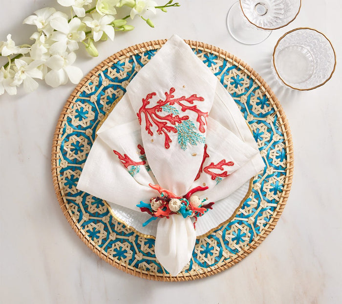 Kim Seybert Lanai Placemats in Natural & Turquoise | Set of 4 at Fig Linens and Home - View 4