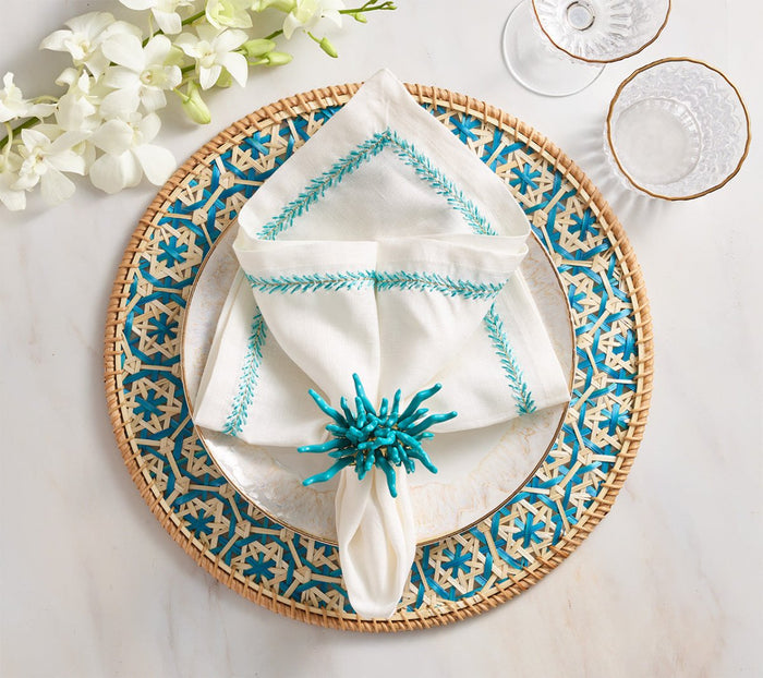 Kim Seybert Lanai Placemats in Natural & Turquoise | Set of 4 at Fig Linens and Home - View 5