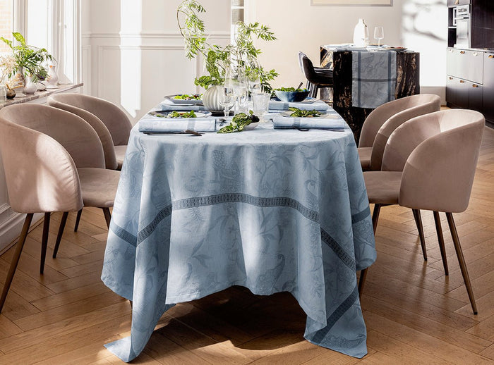 L'Orangerie Blue Tablecloth by Le Jacquard Français at Fig Linens and Home - View 3