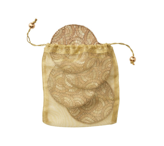 Lune Coaster in Gold, Set of 4 in a Gift Bag by Kim Seybert Gold 4.65"L x 4.65"W x 0.2"H - Set of 4 Coasters at FIG LINENS AND HOME 3