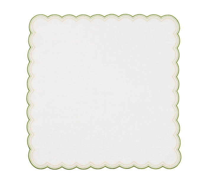 Kim Seybert Lune Napkin in White, Green & Gold - Set of 4 Cloth Napkins Flat at Fig Linens & Home