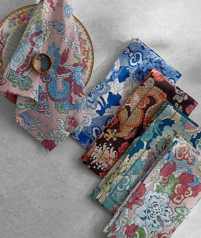 Magic Mountain Porcelain Blue Napkins Matouk | Schumacher at Fig Linens and Home - Lifestyle Photo