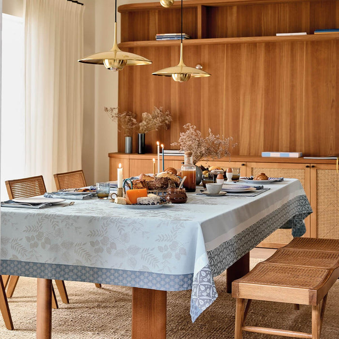 Manor Lane Enduit Blue Coated Tablecloth by Le Jacquard Français