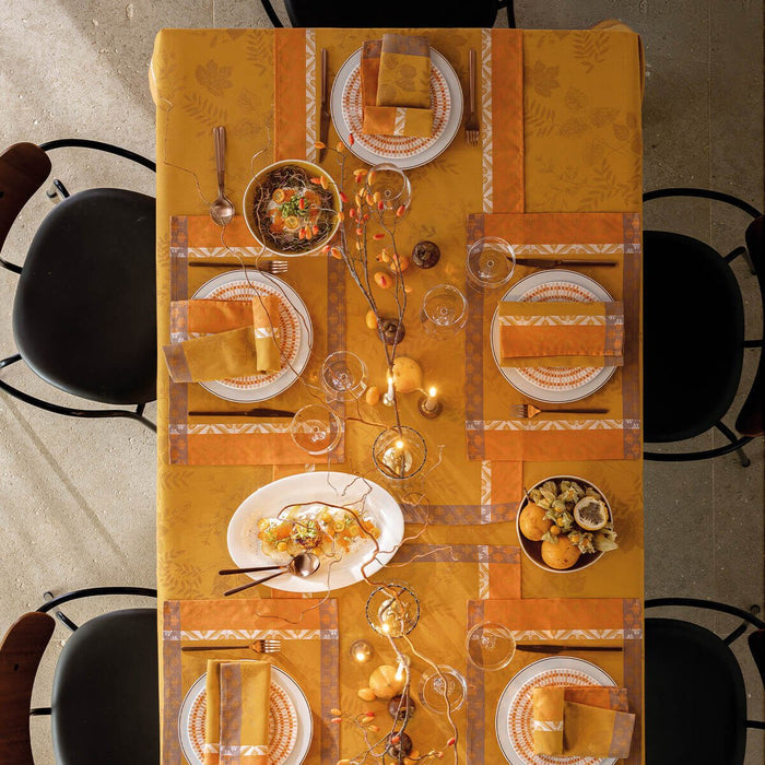 Manor Lane Orange Tablecloth by Le Jacquard Français