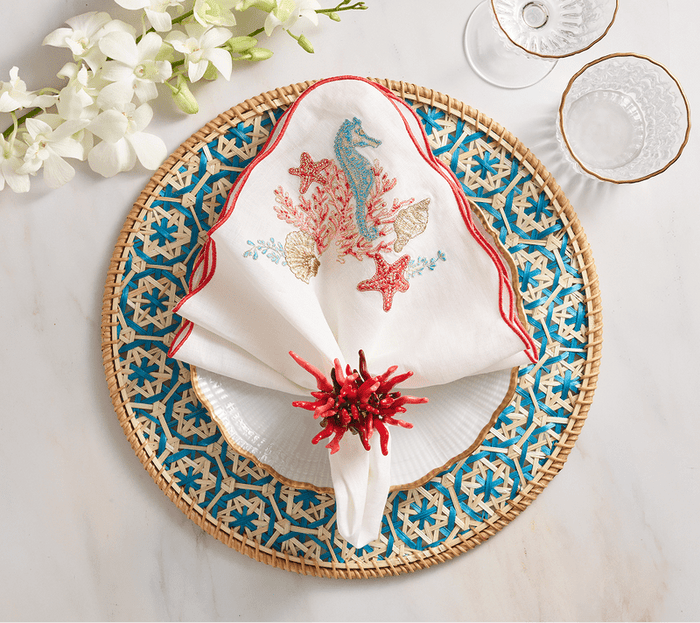 Marina Napkin in White & Multi Set of 4 by Kim Seybert at Fig Linens and Home - 3
