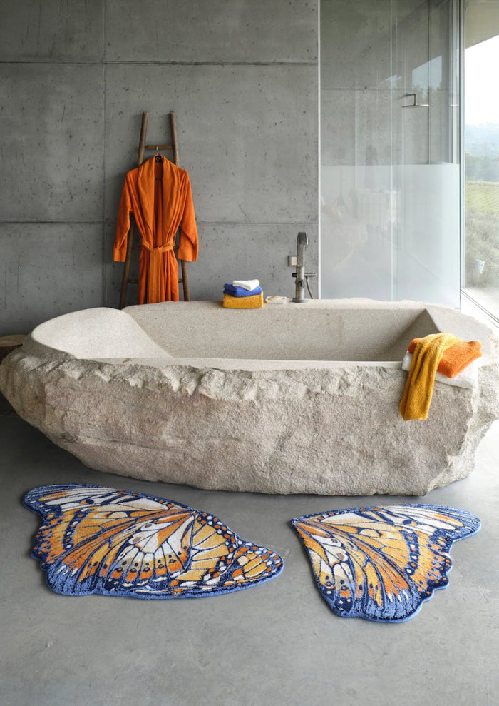 Abyss Habidecor Mariposa Bath Rug | Luxury Butterfly Rug in Tangerine 614 at Fig Linens and Home - 1