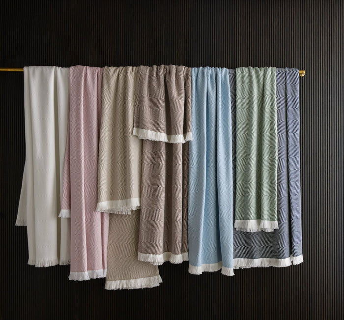 Matouk Leo Oversized Throws - Hanging View at Fig Linens and Home